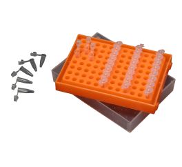 MTC Bio R1010 Rack, PCR, 96x0.2ml, with lid, Orange, 5/PK