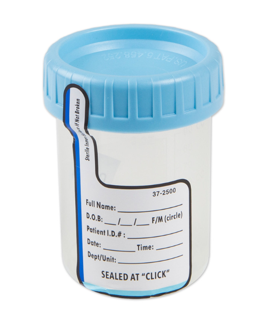 Medegen Medical Products 1064 Specimen Container, 3 oz, ClikSeal Sterile, Blue Screw Cap, Tamper Evident Seal, 400/CS